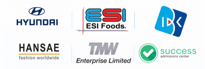 Education partner logos including Hyundai, ESI Foods, Hansae, TMW and Success